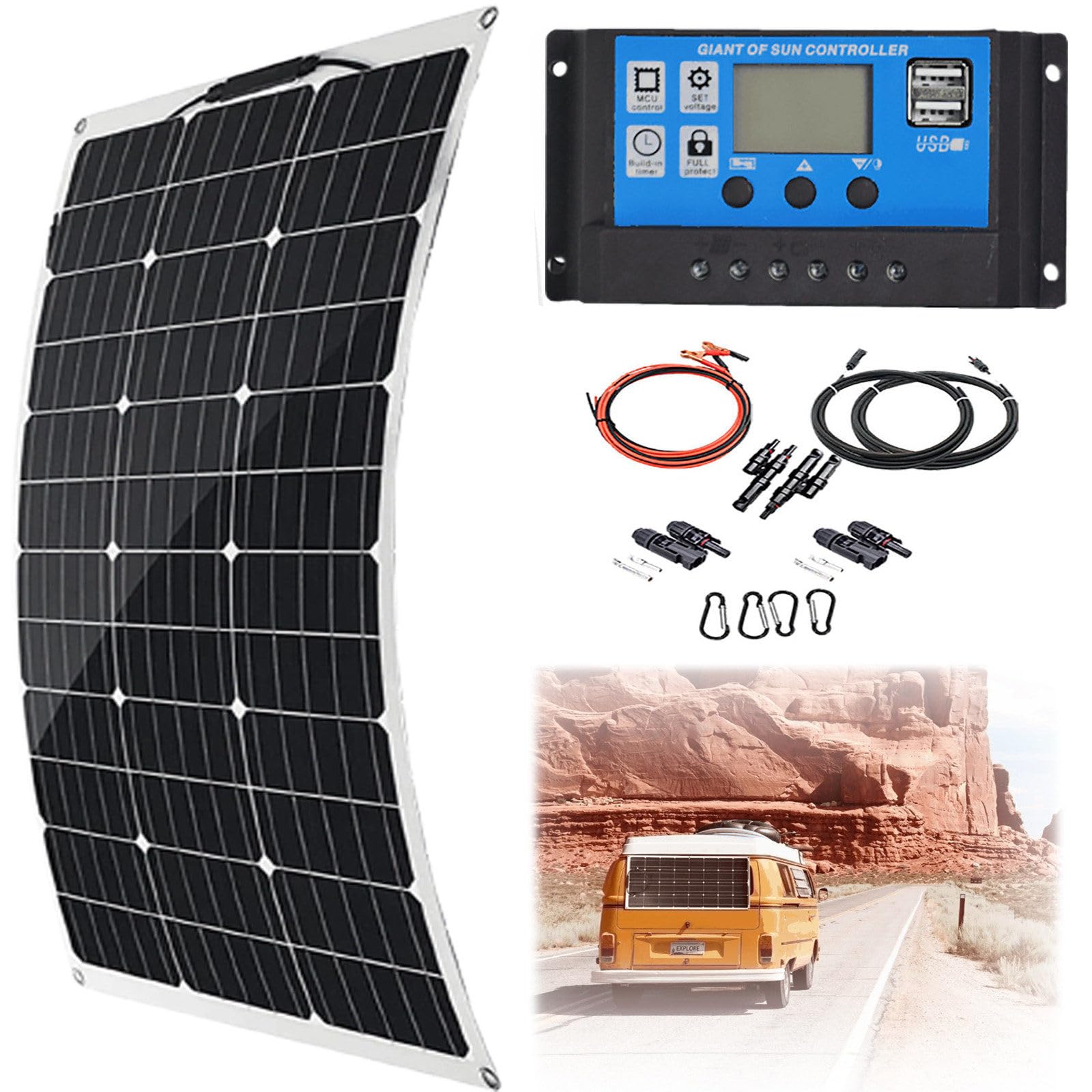 Elastyczny zestaw paneli słonecznych 150 W/300 W z kontrolerem ładowania 40 A – panele słoneczne 18 V do domu, kampera, ładowarki podróżnej na zewnątrz