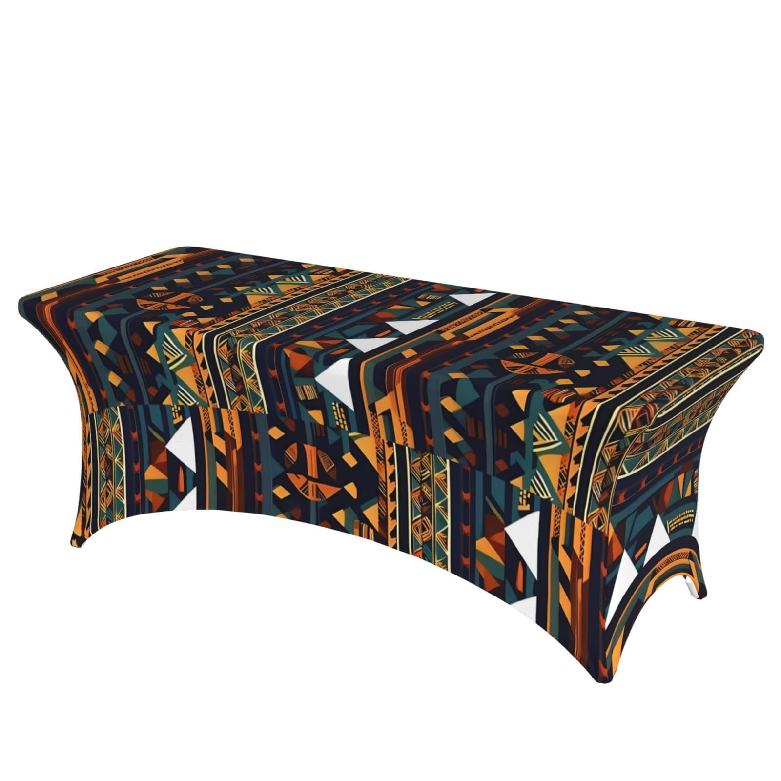 LMNGH African Ethnic Pattern Decorative Tablecloth Protector for Wedding, Banquet & Parties6FT Spandex Rectangle Tablecloths, Stretch Washable Table Cloth Wrinkle Free Patio Table Cover