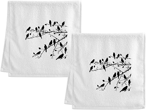 Soft Cotton Face Wash Towels Birds Black Branches Gym Hand Towels for Working Out Bathroom Decorative Set of 2 for Guest Bathroom 16x30 Inches