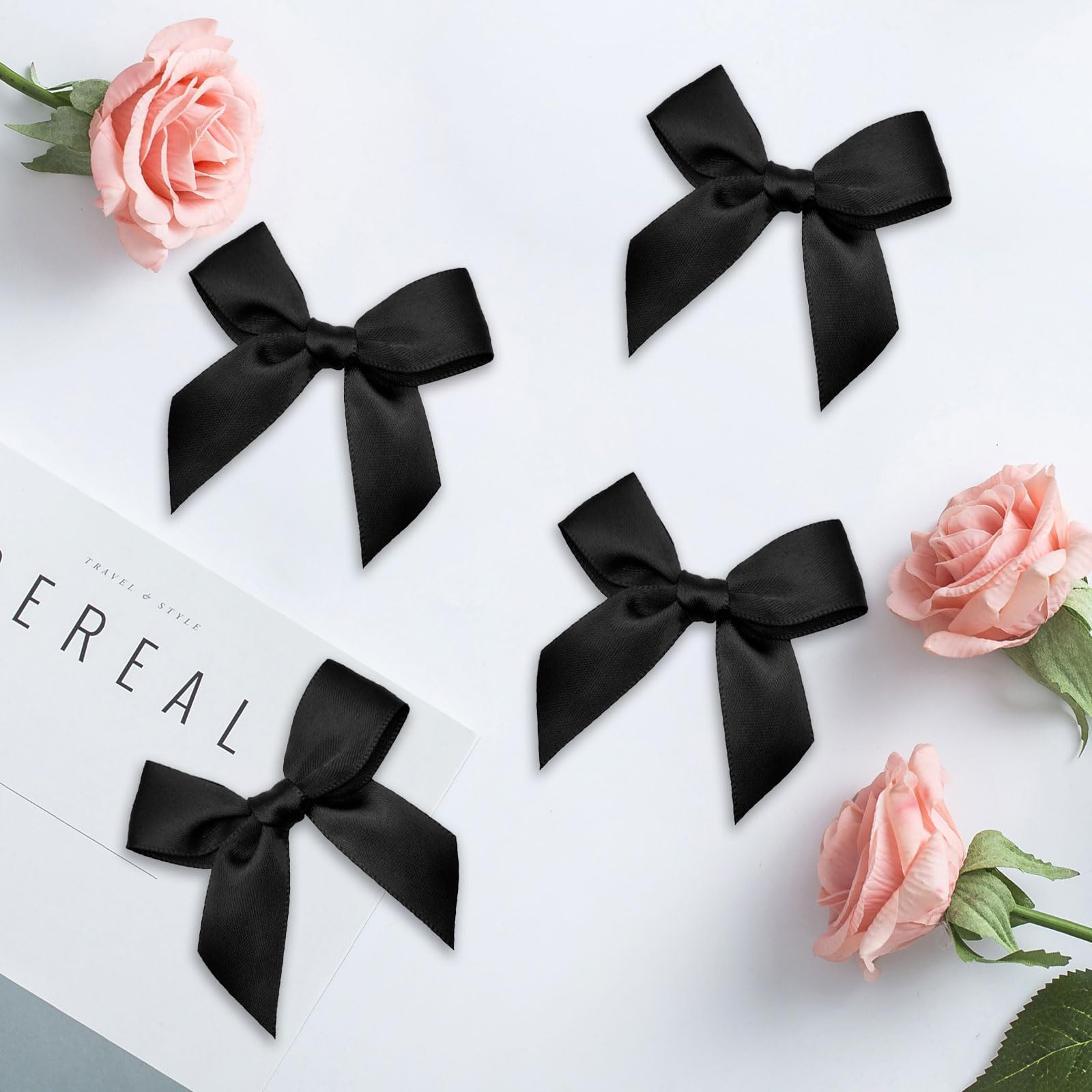 Jisrcha 60 Fiocchi, Fiocchetti Piccoli per Decorazioni, Fiocchetti per Bomboniere per Matrimoni, Confezioni Regalo, Artigianato, Compleanni, Decorazione di Sacchetti per Merenda, Regali Natale(Nero)