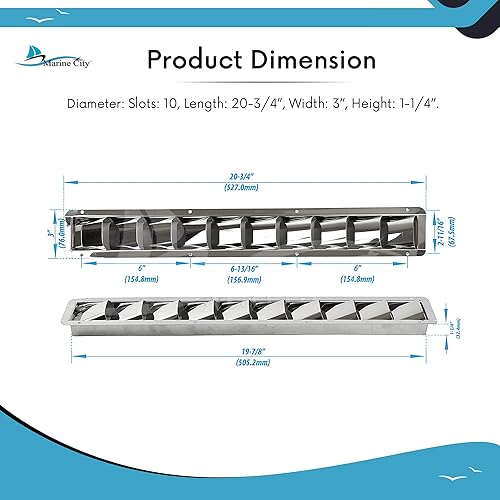 Miniatura 5 de MARINE CITY Rejilla de ventilación de acero inoxidable de grado 304 a prueba de óxido con 10 ranuras para barcos, marinos, yates, caravanas (20-34 x