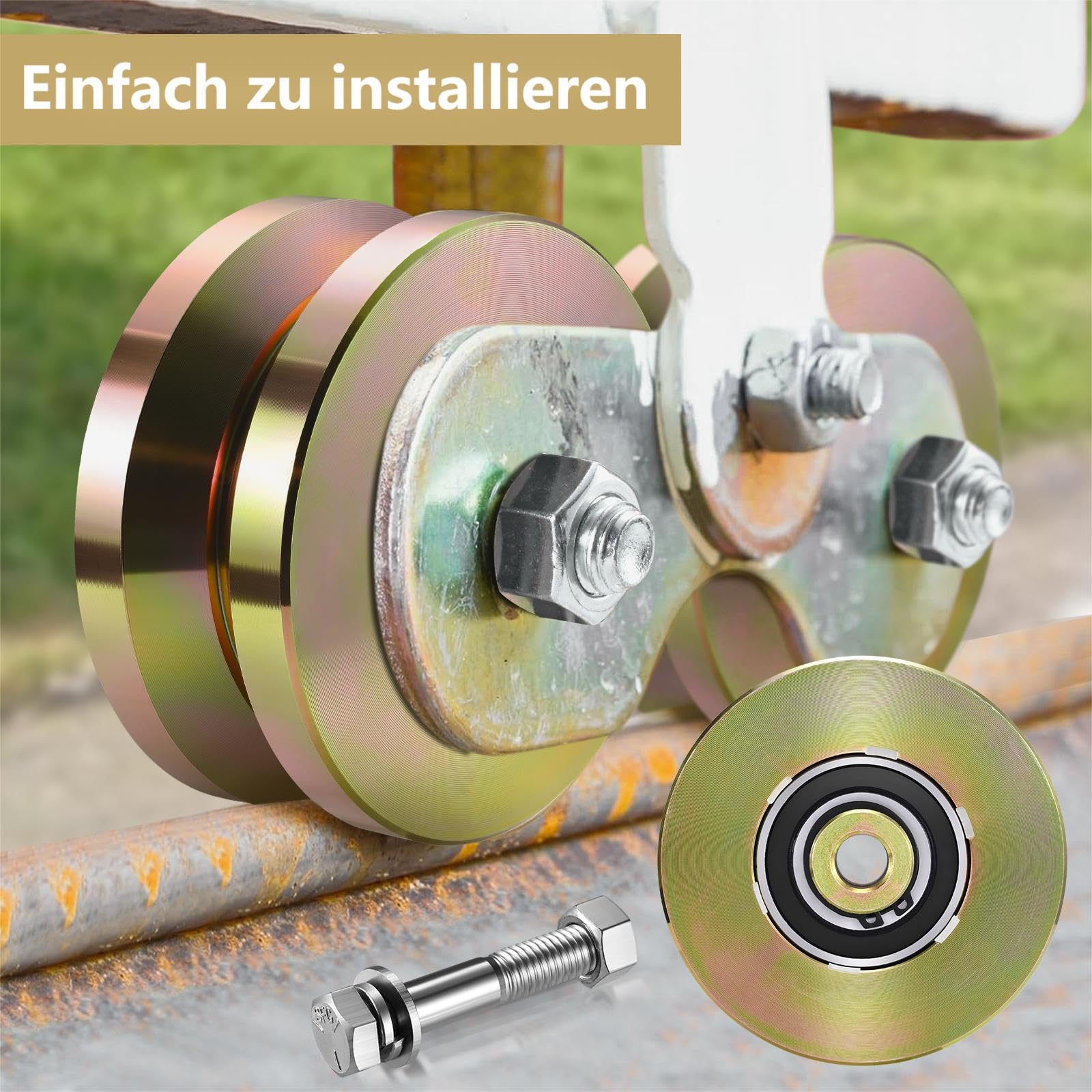 10,16 cm Schwerlast-Schiebetorrollen, 2 Set V-Nut-Räder, Einteilig 10,16 cm Durchmesser 4,45 cm Breite, Doppellager, 1360 kg Tragkraft pro Rad, Mit M12*85 mm Schrauben Und Unterlegscheiben