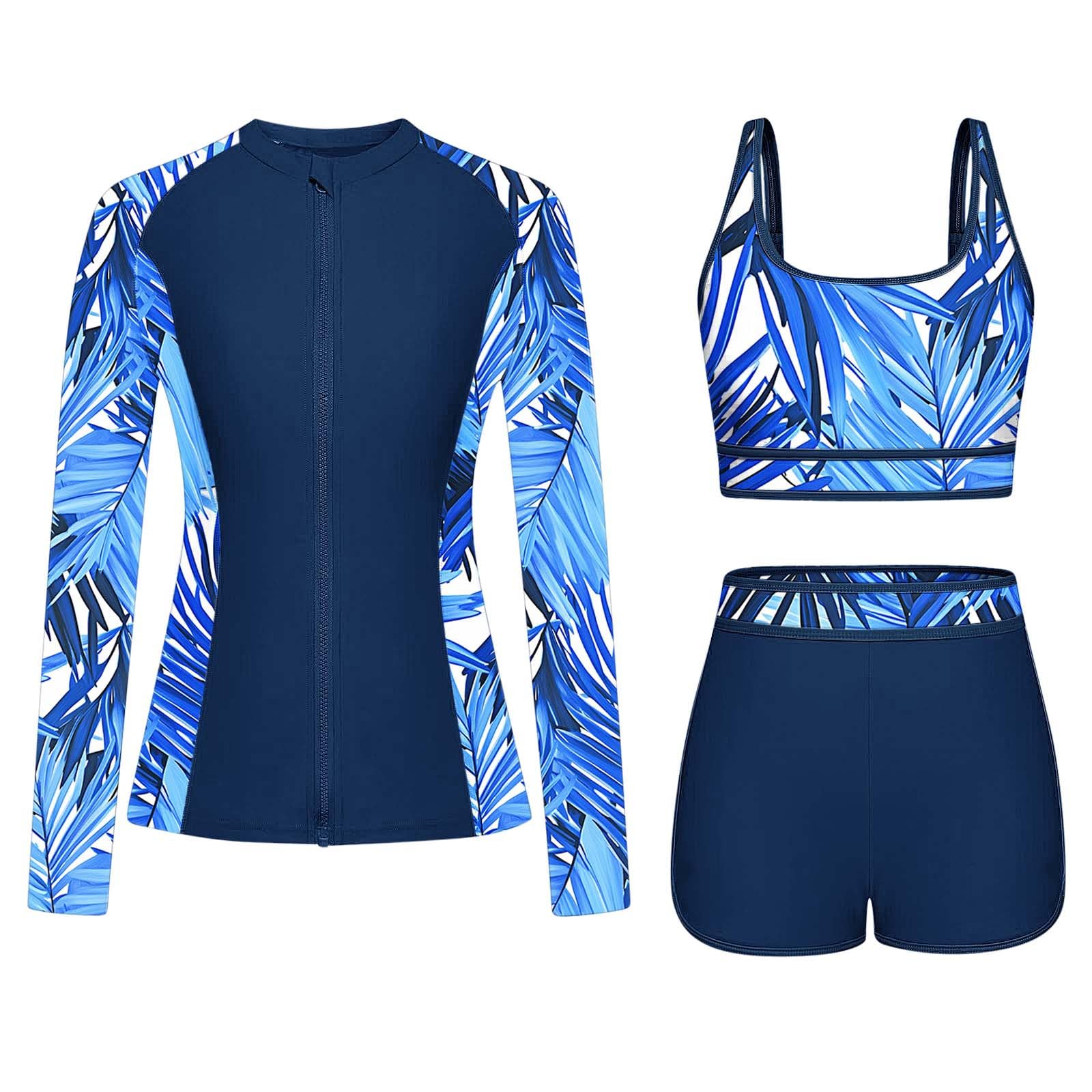 Maillot de bain 3 pièces Rashguard pour femme UV UPF 50+ à manches longues avec fermeture éclair - Maillot de bain modeste - Protection solaire - Haut de bikini - Maillot de bain de surf