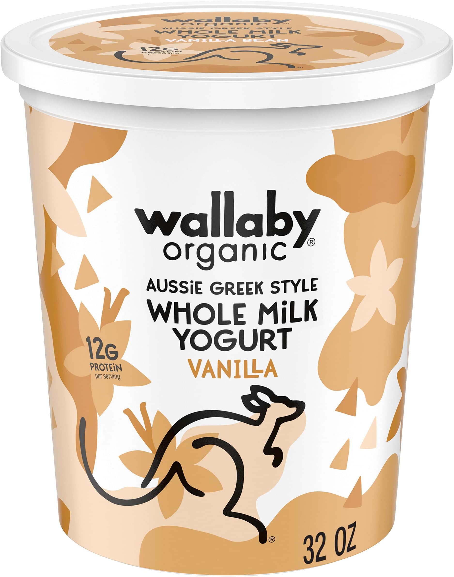 Wallaby Organic Aussie Greek Whole Milk Yogurt, Vanilla Bean, 32 oz. USDA Organic