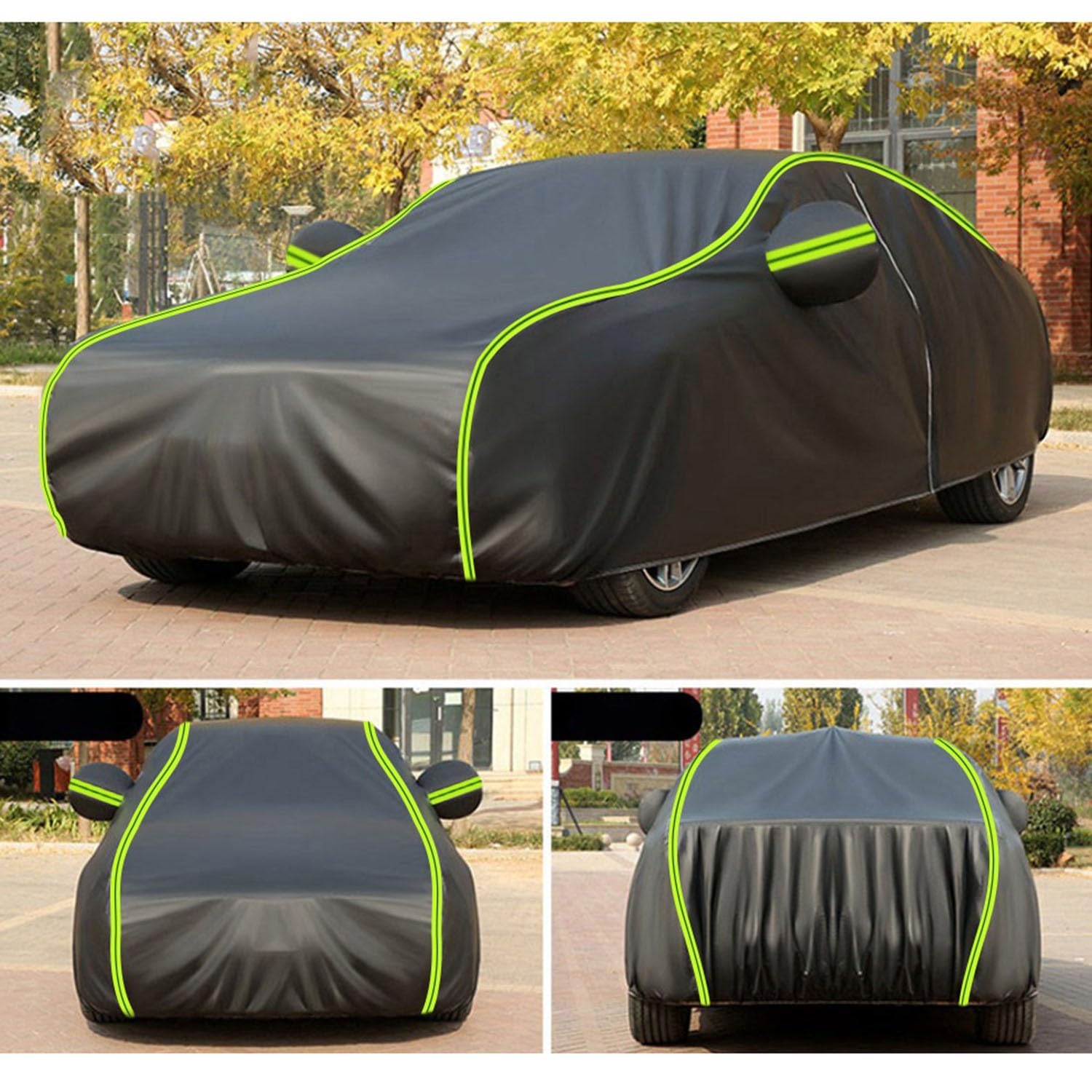 Telo Copriauto per Smart Forfour 2014-2022 Telo Auto,Copri Auto per Esterno Impermeabile Antipolvere Anti UV Anti Vento Copertura Personalizzato con Zip Laterale E Strisce Riflettenti,Black