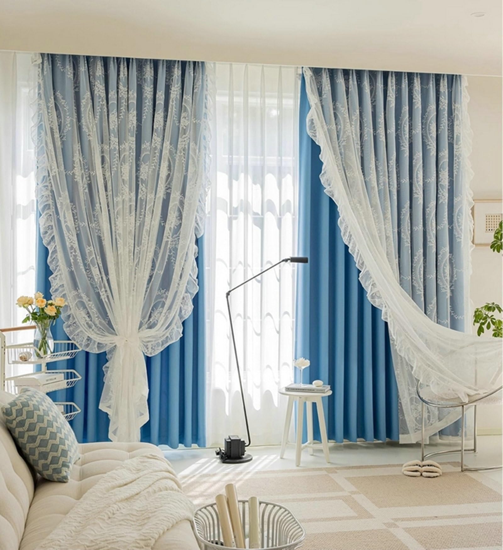 Rideaux occultants thermiques double couche en dentelle ciel 250x270cm