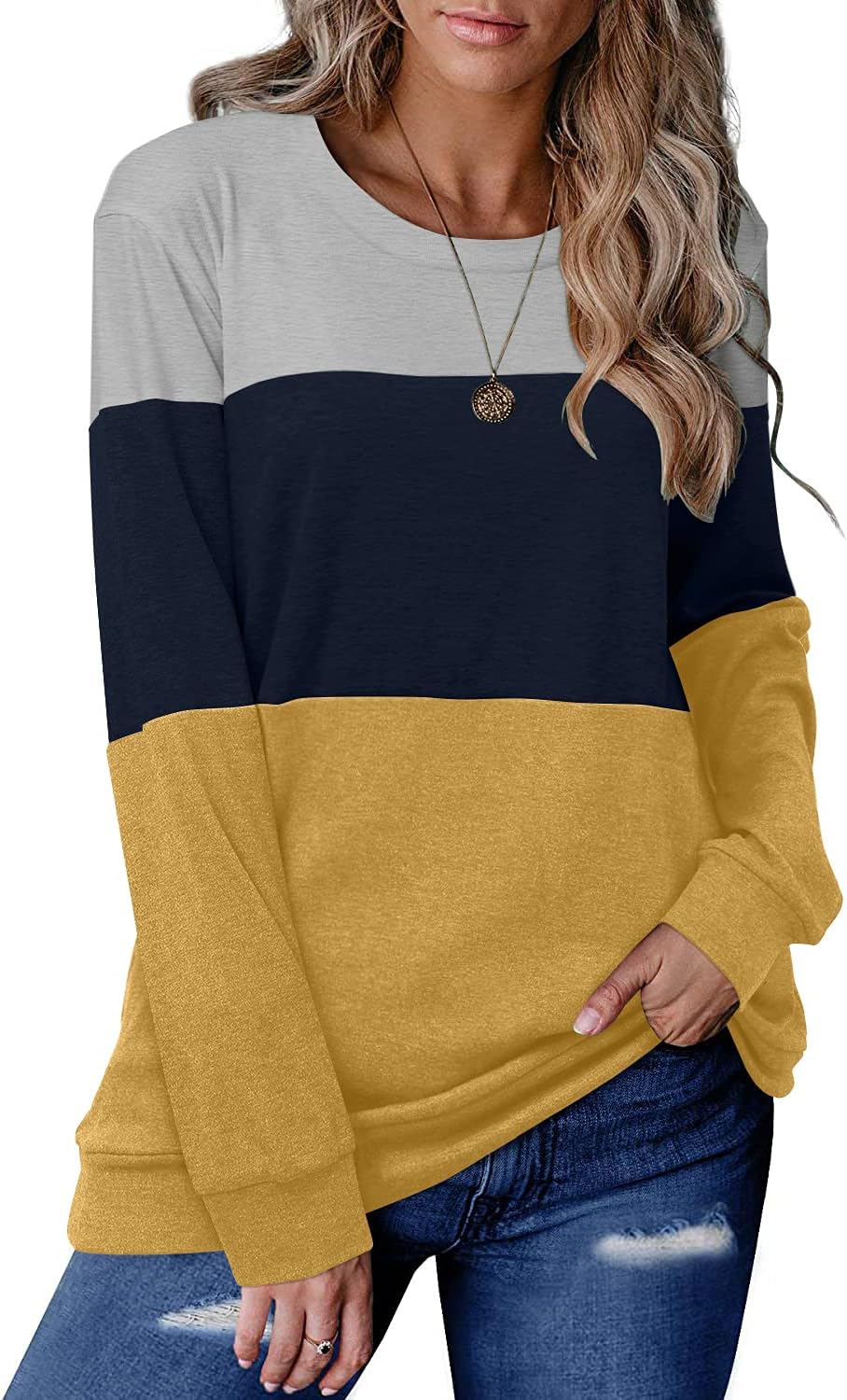 CRAZY GRID Womens Trendy Long Sleeve Shirts Casual Loose Soft Sweatshirt Fall Tops