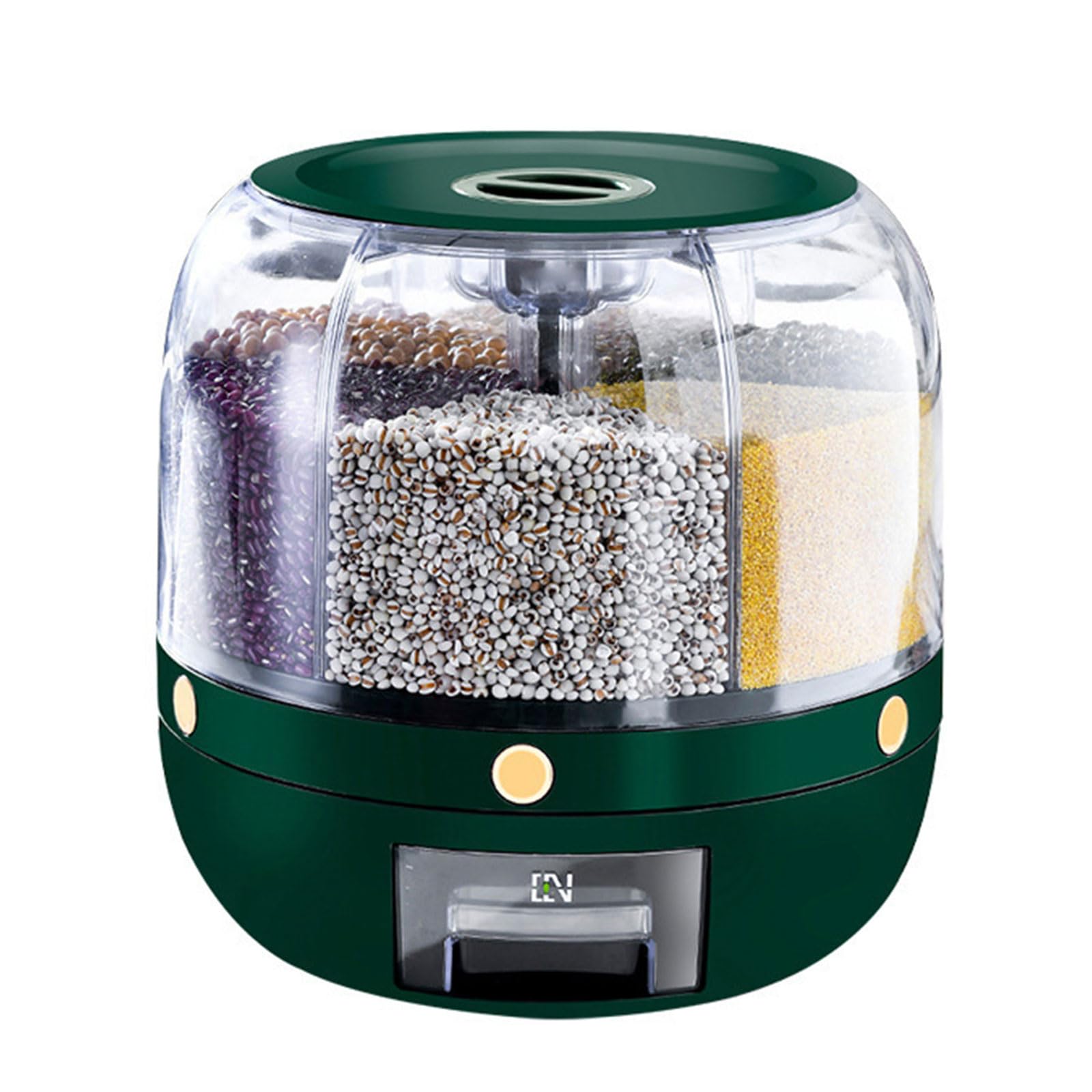 KAHDGSS Multigrain Storage Container with 6 Compartments 360 Degree Rotating Rice Dispenser Kitchen Dry Cereal Grains Organizers Nut and Bean Storage