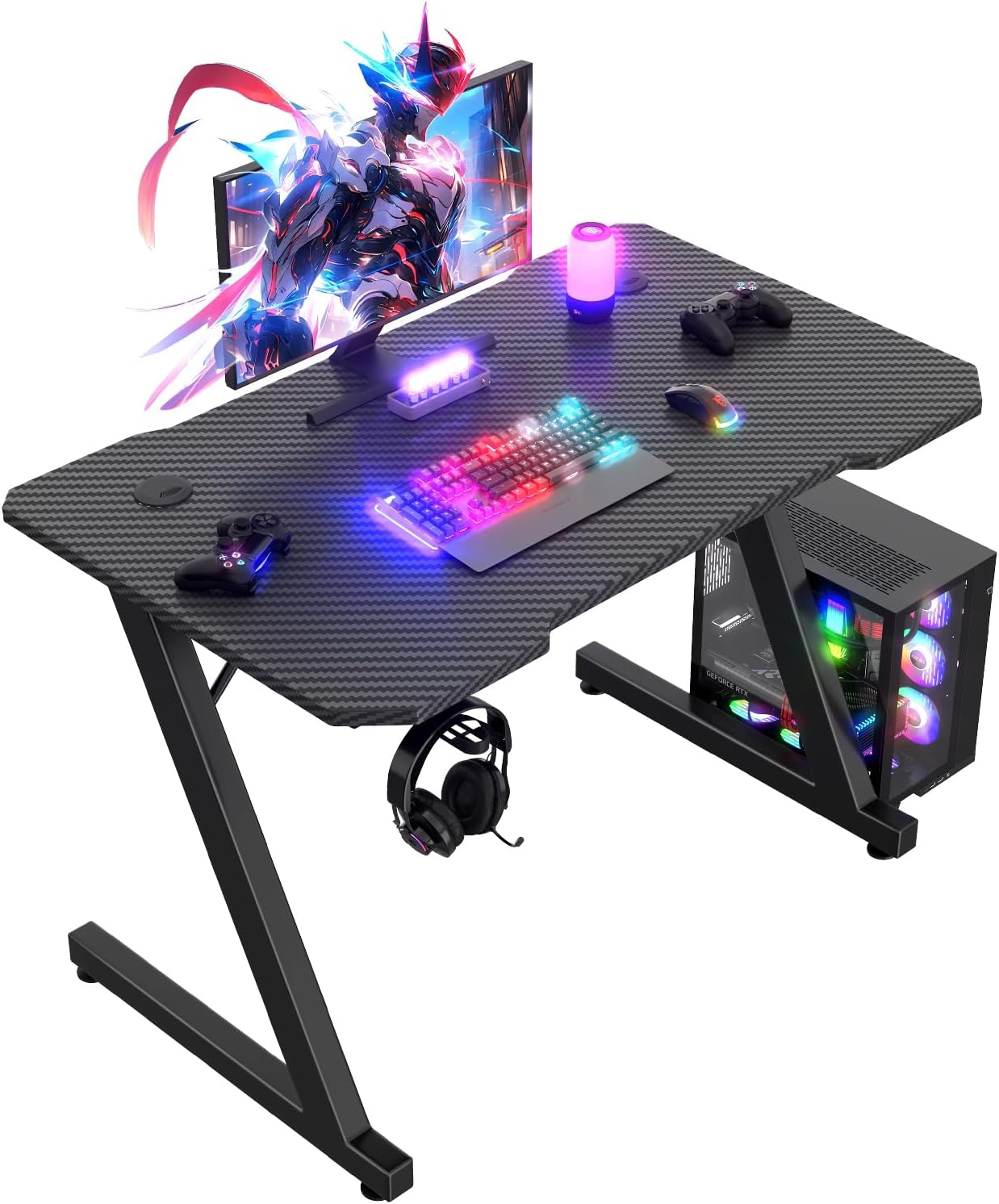 Scrivania Gaming 80 x 52 cm, Tavolo Gaming Ergonomica, Scrivania per Computer Postazione Gamer con Piano del Tavolo in Fibra di Carbonio Adatto Sia per i Giocatori Che per l'uso in Ufficio. - Scrivania Gaming