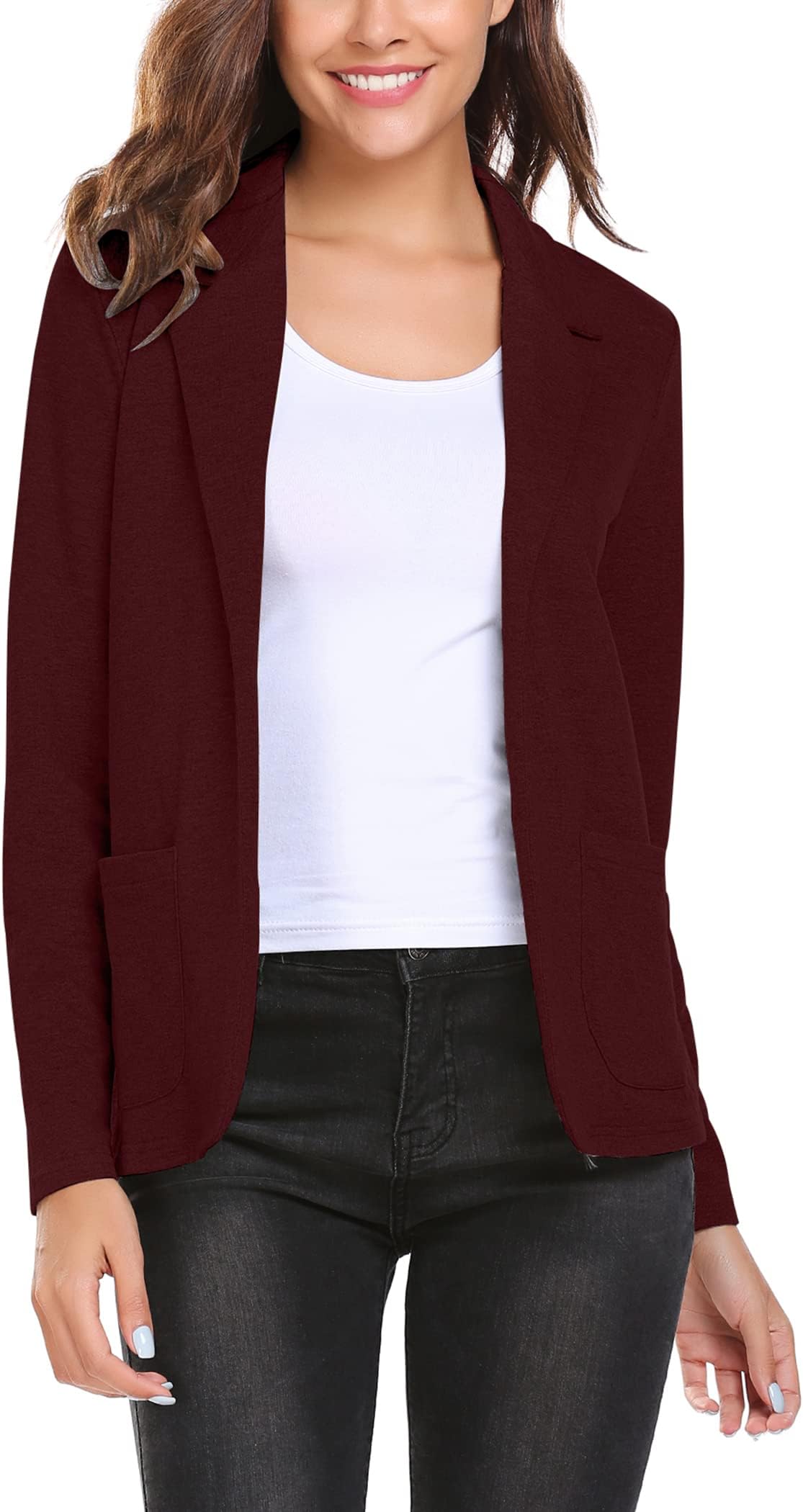 ZeagooWomens Casual Work Office Blazer Open Front Long Sleeve Cardigan Jacket