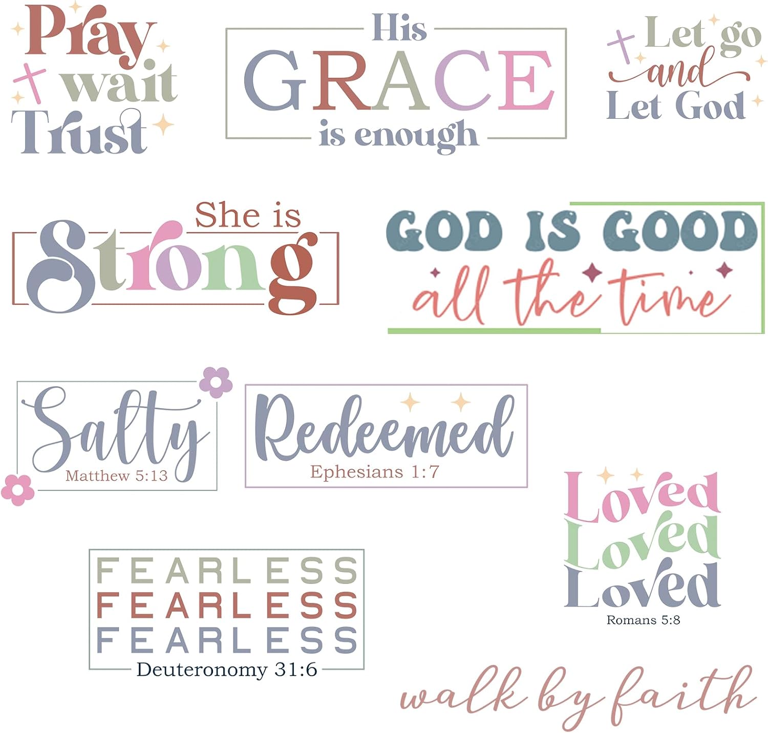 Kosiz 10 Pcs Bible Verse Wall Stickers Religious Scripture Inspirational Quote Wall Decals Motivational Christian Art Decor Peel and Stick for Bedroom Living Room Office Bathroom(Stylish Style)
