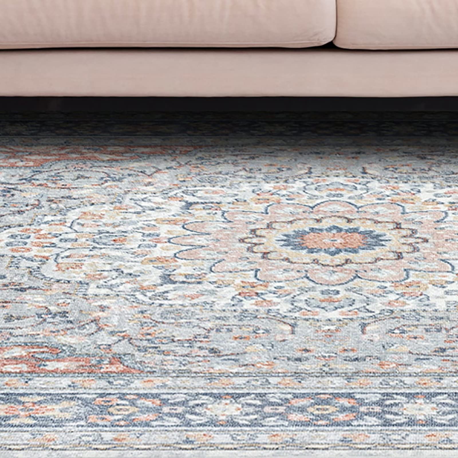 COZYLOOM Runner Rug 2' 3" x 7' 3" Medallion Entryway Rug Vintage Floral Non-Slip Hallway Runners Tribal Distressed Kitchen Runner Laundry Mat Indoor Living Room Bedroom Bedside Runner Orange