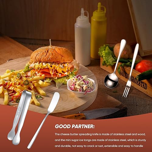 Miniatura 5 de Patelai Charcuterie Boards Accessories Charcuterie Utensils Set Cheese Butter Spreader Knives Stainless Steel Mini Serving Tongs Spoons Forks and