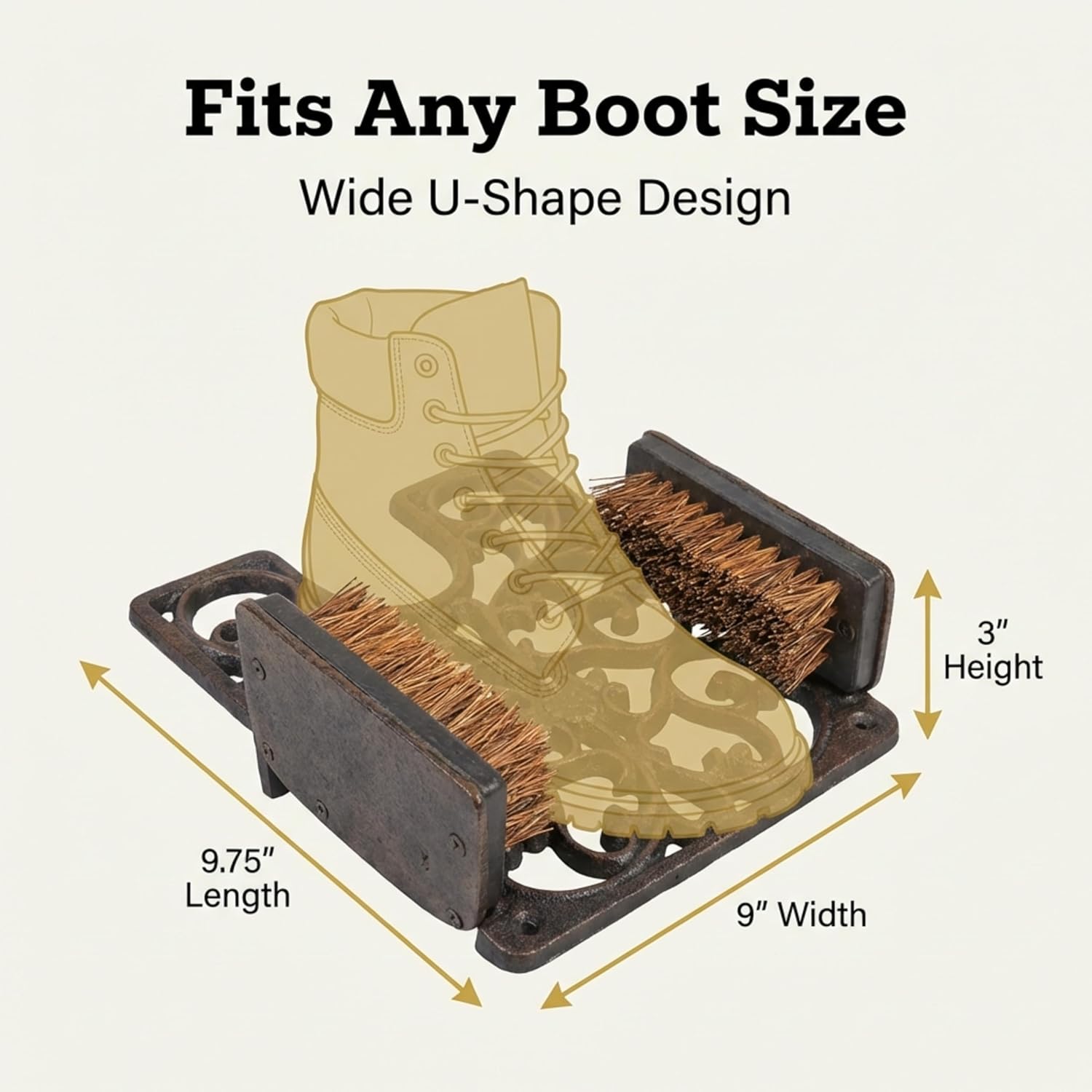 Lulu Decor, Cast Iron Boot Scraper with Brush, Antique Black