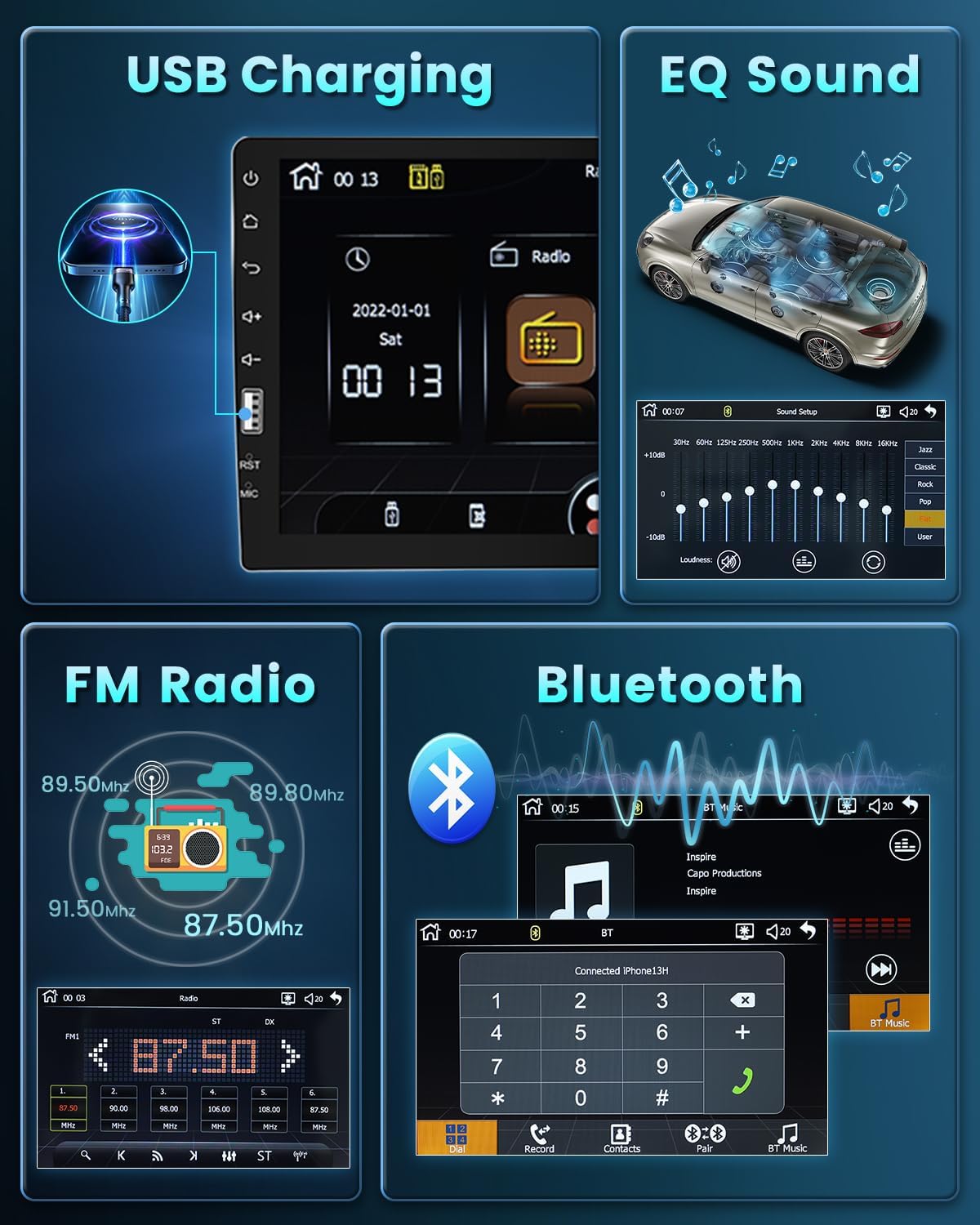 AM Radio Hikity Single Din Car Stereo with Apple Carplay Android Auto Car Radio 9 Inch Touchscreen Bluetooth Car Audio Receiver with Backup Camera, AM FM Radio, Mirror Link