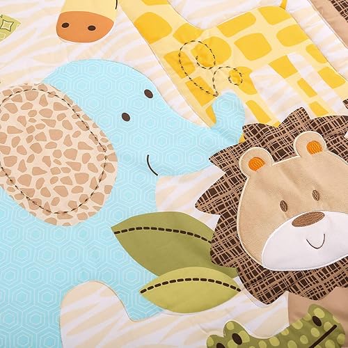 Miniatura 8 de Brandream Juego de ropa de cama para cuna de bebé, safari de selva, juego de ropa de cama de guardería para bebé, juego de edredón para cuna de