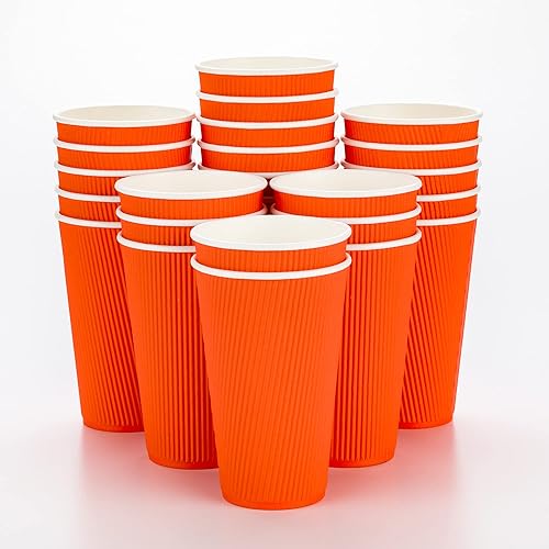 Vista 153 de Vasos de café de papel aislado de pared corrugada, 8 oz, Anaranjado