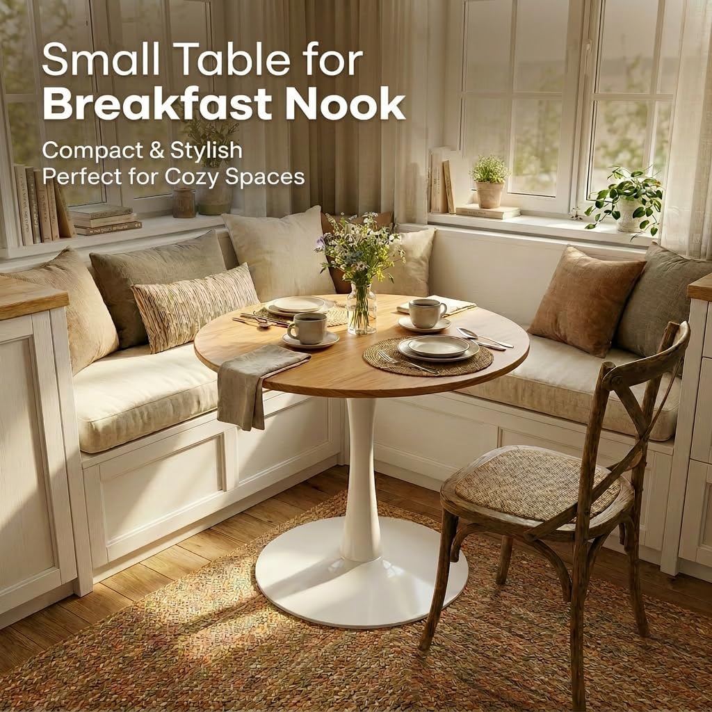 24" Small Round Dining Table for 2 – Durable & Well-Made Tulip Table | Sturdy Metal Frame, Compact 2-Seater Kitchen or Dining Room Table for Small Spaces, Apartments, Café, Restaurant, Office