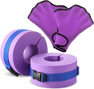 Hungdao Water Aerobics Set for Aquatic Exercise 1 Pair Swimming Glove 2 Pcs Foam Swim Aquatic Cuffs Water Weights Pool Resistance Fitness Equipment for Adults Swimming Training Workouts