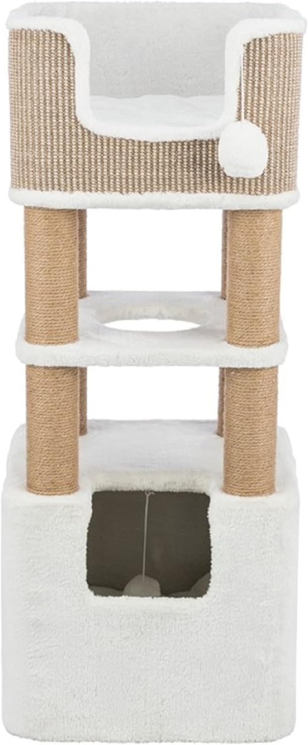 Trixie Lucano XXL Cat Tree, 43.3 -in Cat Tower with 8 Jute Scratching Posts, Hammock & Plush & Sisal Covered Condo, Sturdy Base, Interactive Pom-Poms, Indoor Furniture for Climbing & Relaxation, Gray
