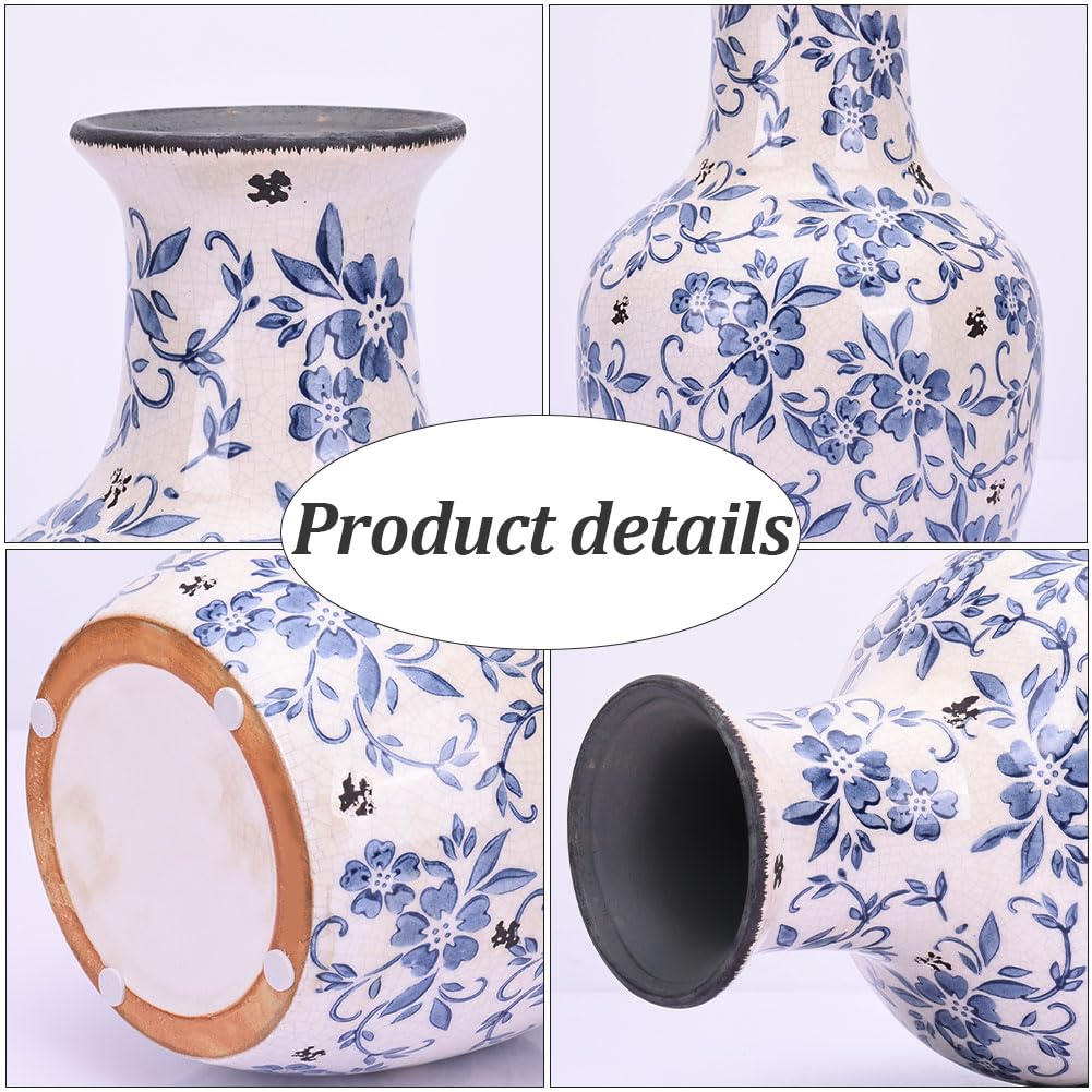 Rustikale Keramikvase Bauernhaus-Stil – 20 Cm Hoch, Eisriss-Glasur, Handbemalt, Für Getrocknete Blumen