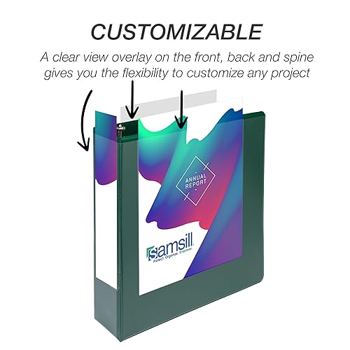 Vista 461 de Samsill Carpeta duradera de 1.5 pulgadas, fabricada en los Estados Unidos, carpeta de anillos en D, carpeta transparente personalizable, color Negro