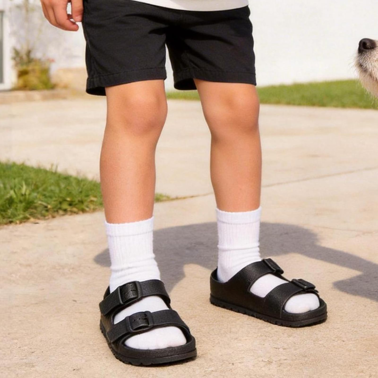 Kinder Pantoletten Sandalen EVA, Bequeme Weiche Schlappen für Jungen Mädchen, Sommer Clogs Mules Slides mit Einstellbarer Schnalle, Rutschfeste Flache Hausschuhe, Cozy Badelatschen