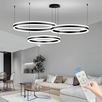 Mikeru 40 + 60 + 80 cm LED Pendant Lights Height Adjustable 10%-100% Upper and Lower Double Layer Luminous Round Double Chandelier 3000 K / 4500 K / 6500 K Modern LED Pendant Light for Lofts [Energy Class E]