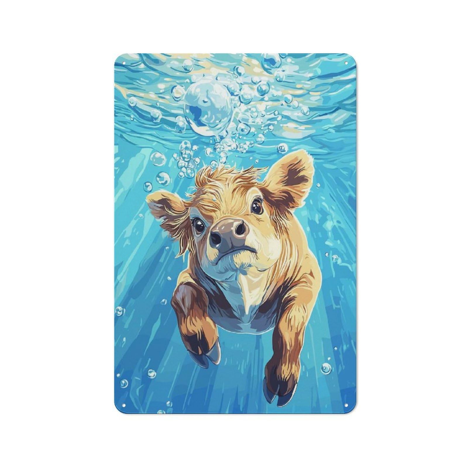 Junmoney Style-1 Tin Wall Plaque 30X20cm With Underwater Cow Portrait For Café Or Restaurant, New Home Wall Decor For Hospitality Interior Collectors