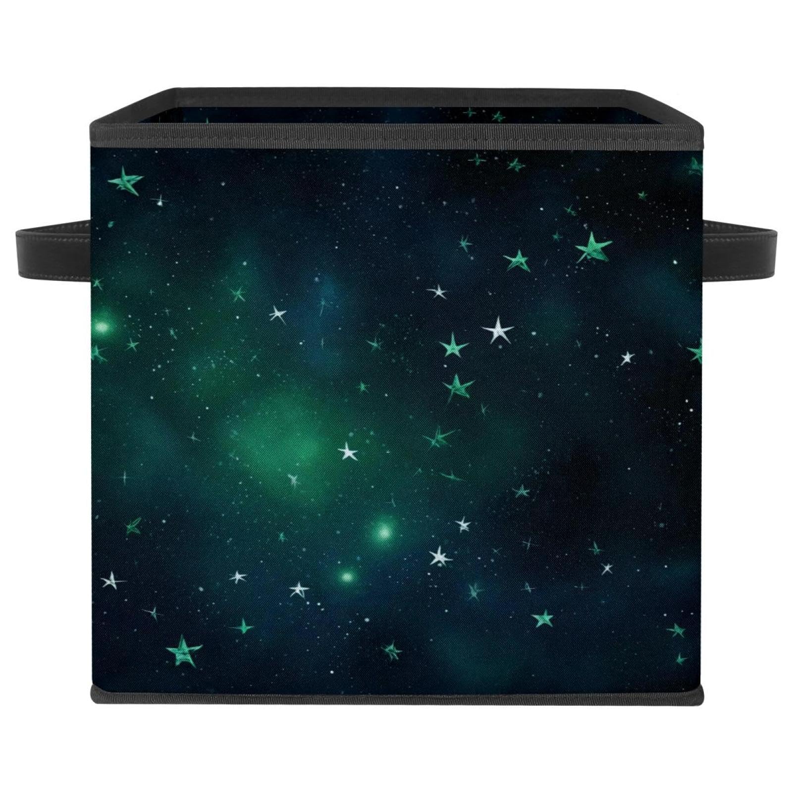 Boîte de rangement pliable vert ciel étoilé, grand cube avec poignées en cuir pour étagère