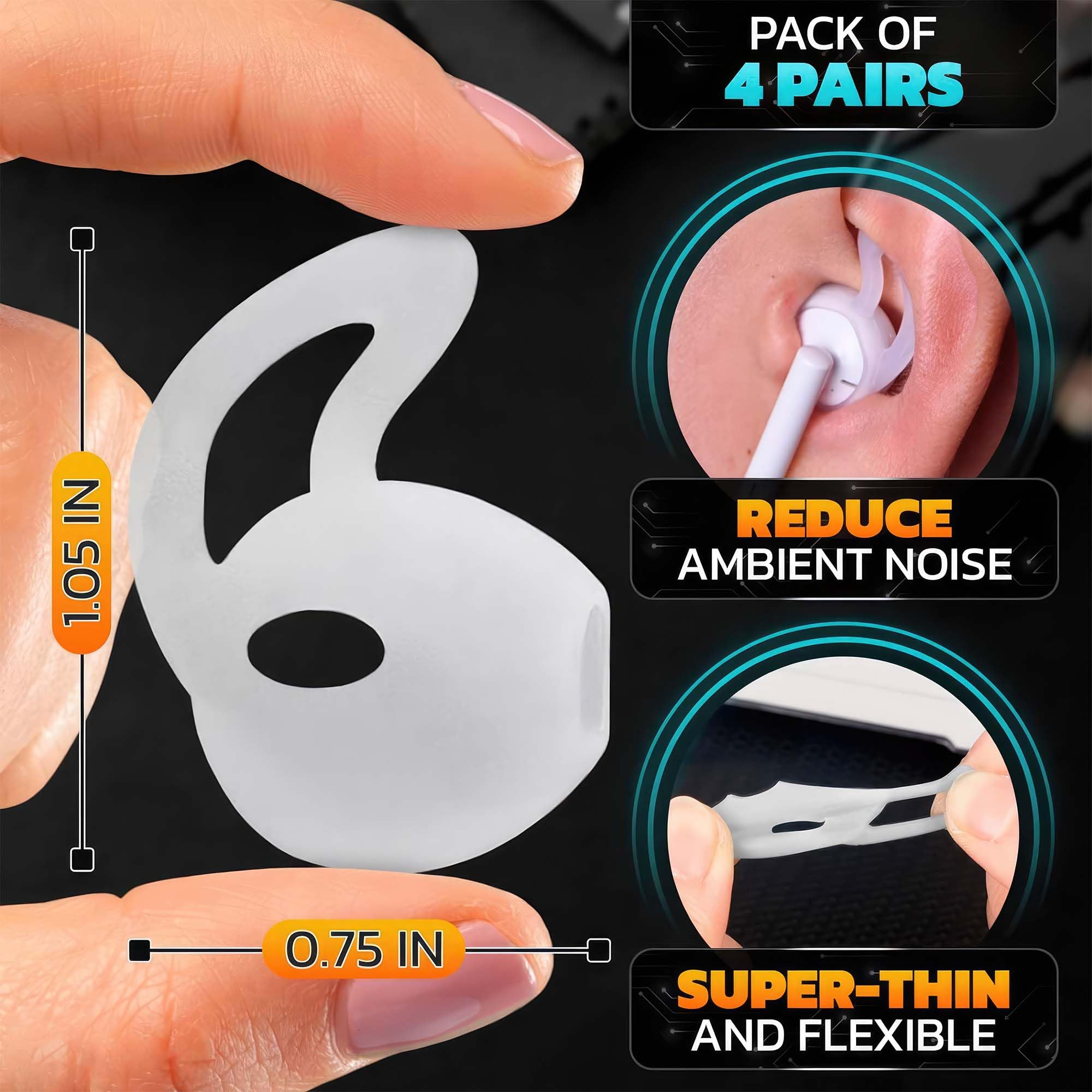 4 Pairs Silicone Ear Bud Replacement Tips - Apple Airpod Ear Hooks Earbud Tips Airpods Anti Slip Covers Earbud Replacement Tips Silicone Ear Tips - Anti-Drop Airpod Replacement Tips Airpod Ear Tips.