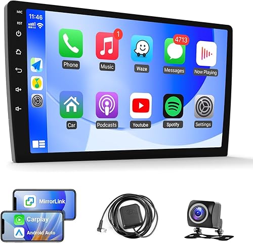 Miniatura 1 de Radio Android estéreo de 10.1 pulgadas con Apple Carplay inalámbrico y Android Auto, navegación GPS en el salpicadero 5G WiFi Bluetooth MirrorLinkFM