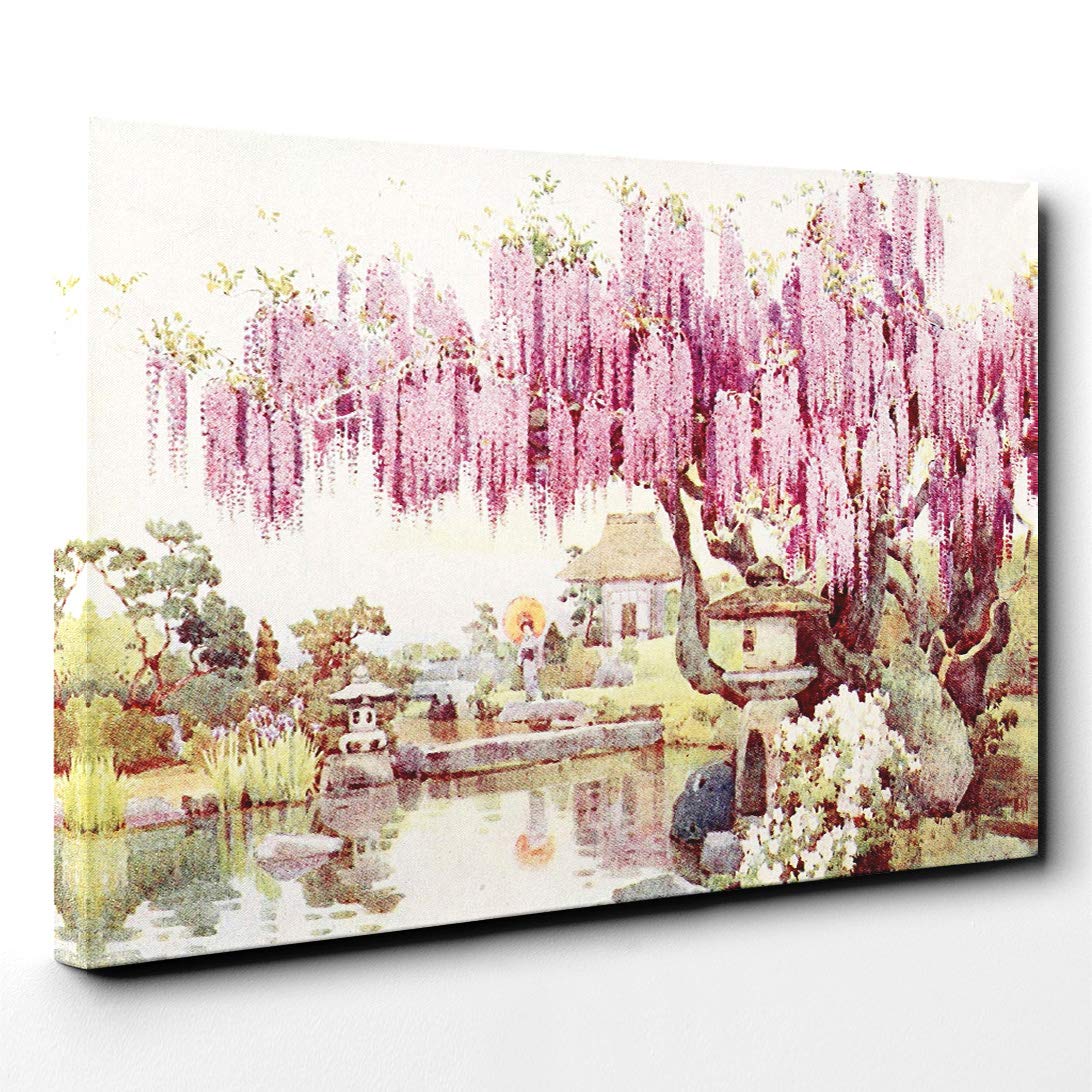 Ella Du Cane Japanese Oriental The Old Wisteria Canvas Print | Gallery Wrapped 30mm Frame Wall Art | 30x20 inches | Ready to Hang | Asian Picture | Living Room Bedroom Lounge Office