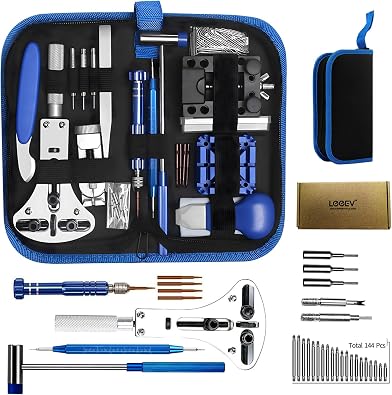Watch Repair Kit with Battery Replacement Tool, Band Link Removal and Resizing, Case Opener Spring Bar Tools, Wrench Back Remover, and Watch Cleaning Kit - Easy Carry Tool Bag Included