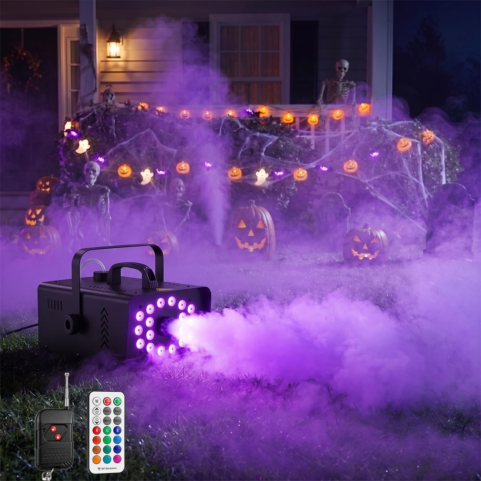 FALOVE 1200W Fog Machine with 18 LED Lights for Halloween Atmospheric Decor