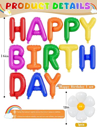 Miniatura 5 de Decoraciones de fiesta de cumpleaños arcoíris, pancarta de globo de feliz cumpleaños con globos coloridos, globo de margarita grande, globos de