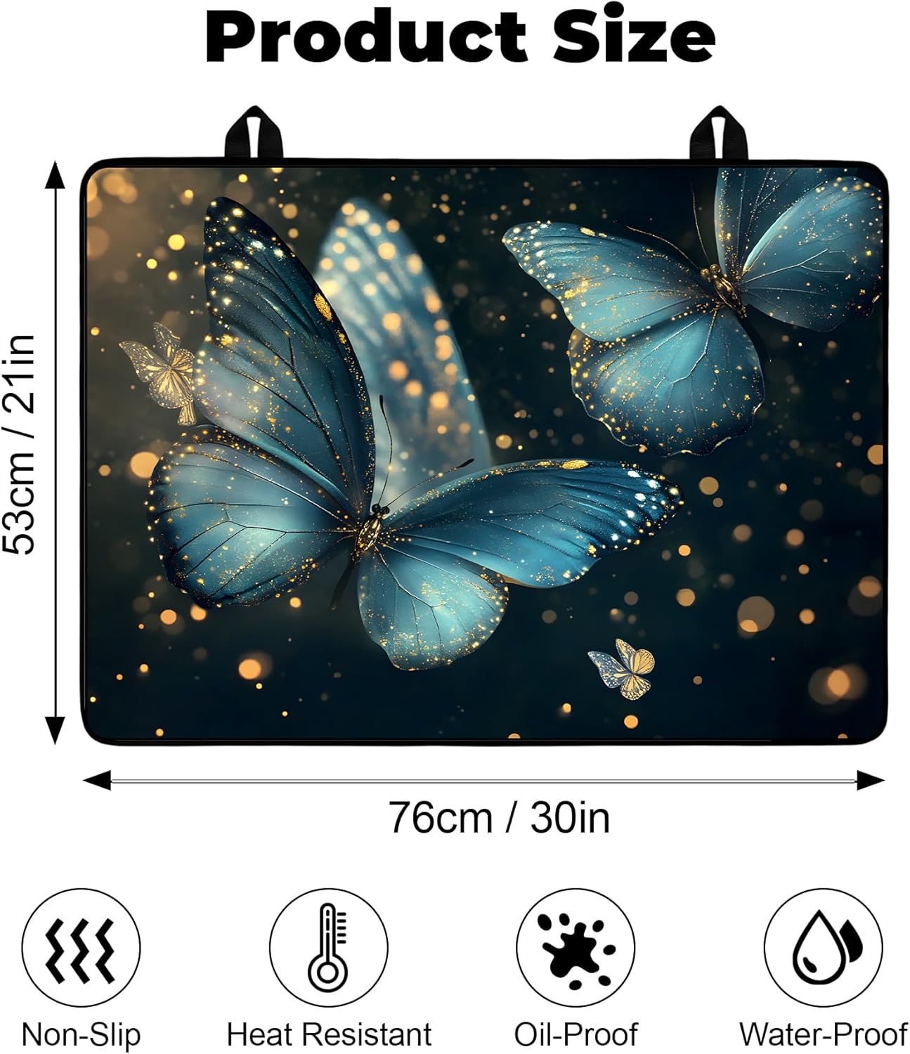 Silicone Glass Stove Top Cover- Mat for Electric Stove Protector with Anti-Slip Rubber Coating XL Dish Drying Mats Scratch-Resistant (Butterfly, 30" x 21")