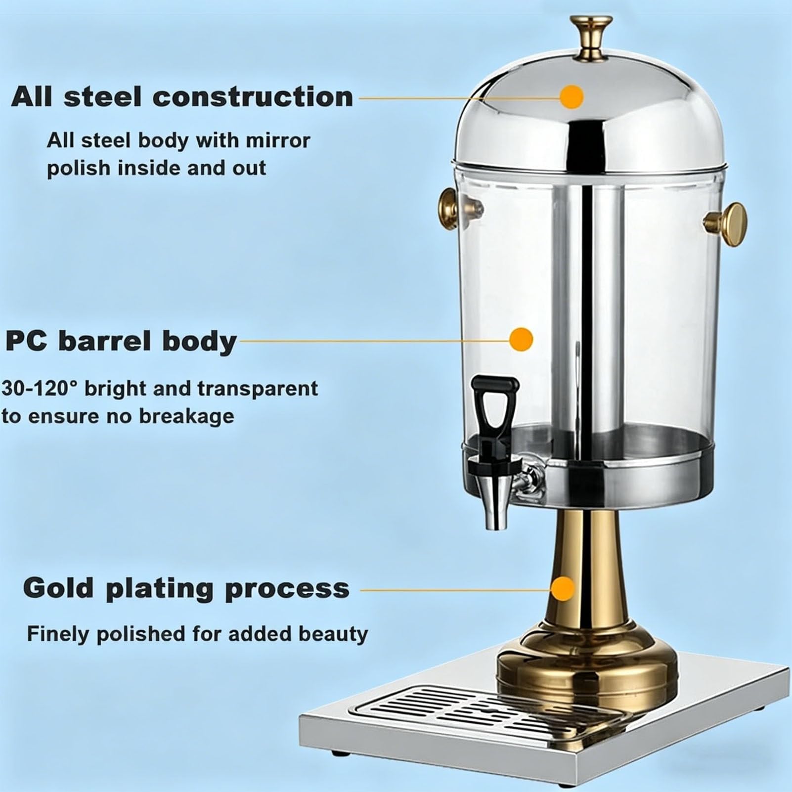 Dispensador de bebidas con grifo de acero inoxidable, dispensador de bebidas de vidrio de 6.3 galones para fiestas, eventos, autoservicio