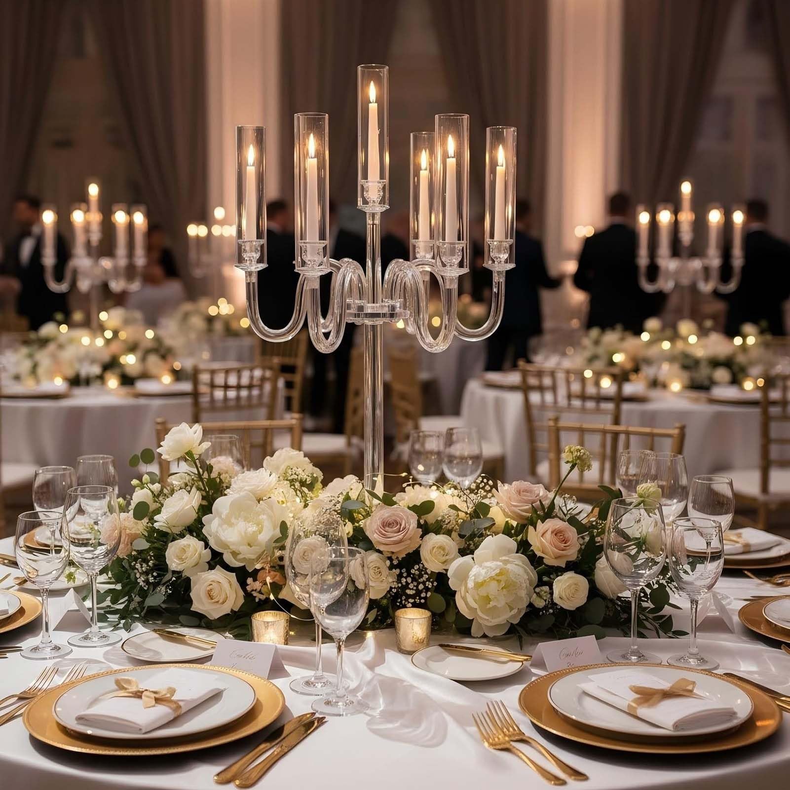 Centres De Table en Acrylique De Type Candélabre, Bougeoir À LED À 6 Bras De 95 Cm De Haut, Bougeoirs Transparents pour Mariages Et Événements