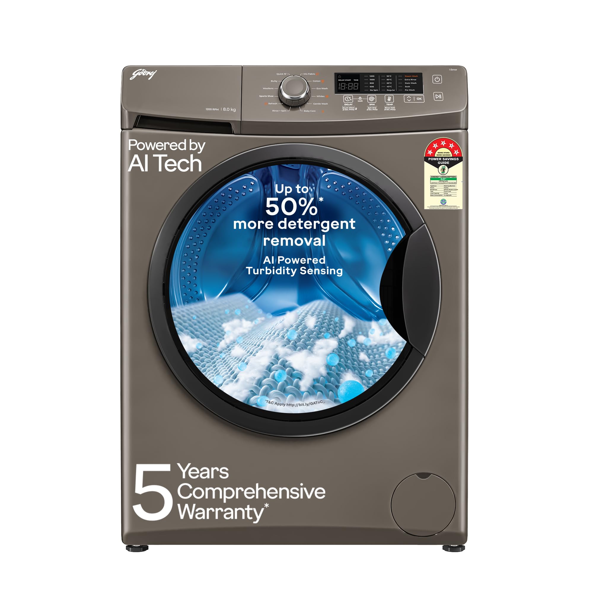 Godrej 8 Kg 5 Star, With AI Tech, Fully-Automatic Front Load Washing Machine (WFEON CRS 8012 5.0 FKEDM CNGR, Inbuilt Heater, Candy Grey)-image-6