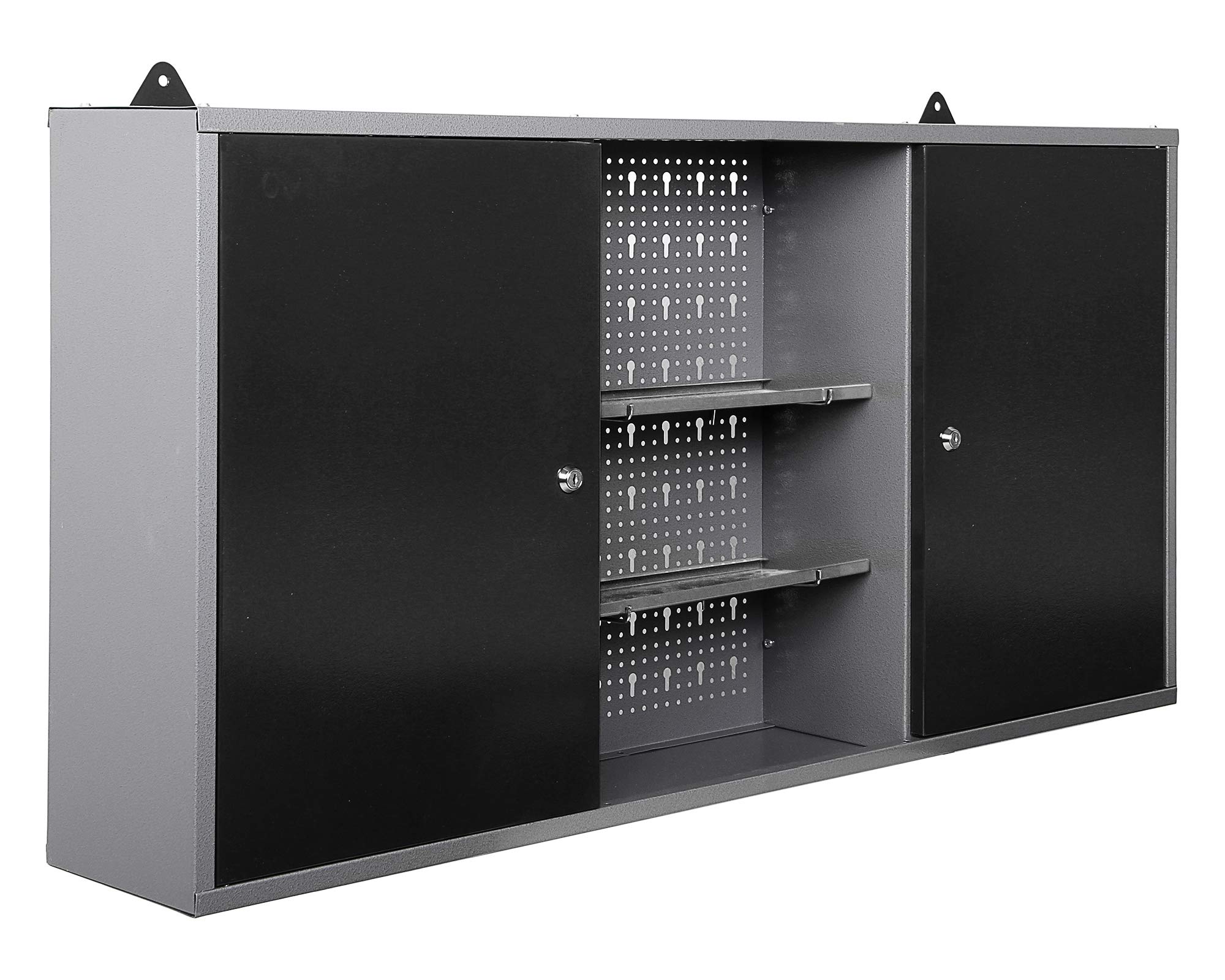 Ondis24 Werkstatt Werkstatteinrichtung 240cm Komplettset mit LED und Bluetooth Lautsprechern, inkl. versenkbare Steckdosenleiste grau Werkbank Werkzeugschrank Lochwand