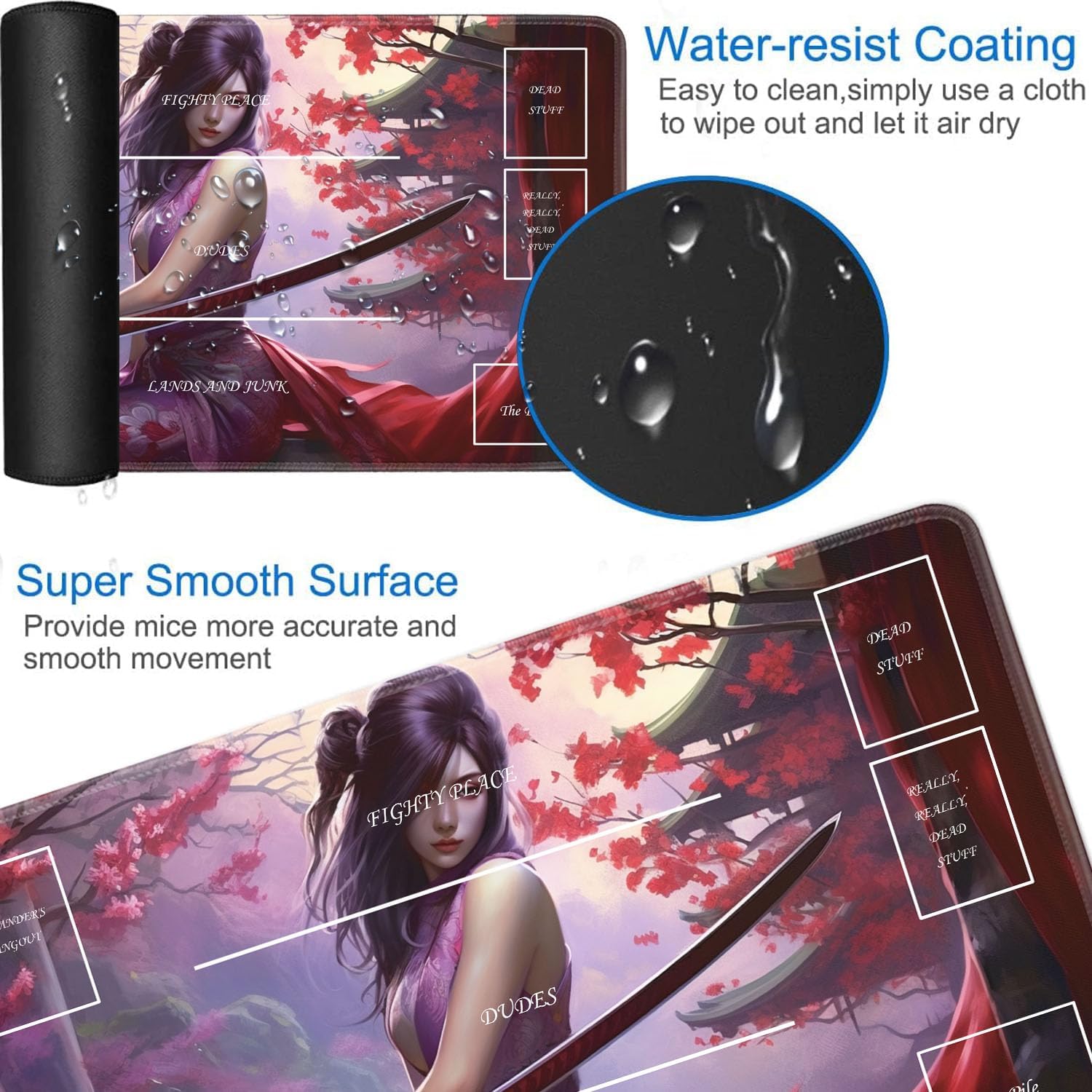 JVGFYNKL for MTG Playmat, 24 x 14 in for TCG Playmat with Zones,Trading Card Game Playmats with Storage Bag and 6 Dice, Smooth Surface for MTG Table Mat, Anime Girl