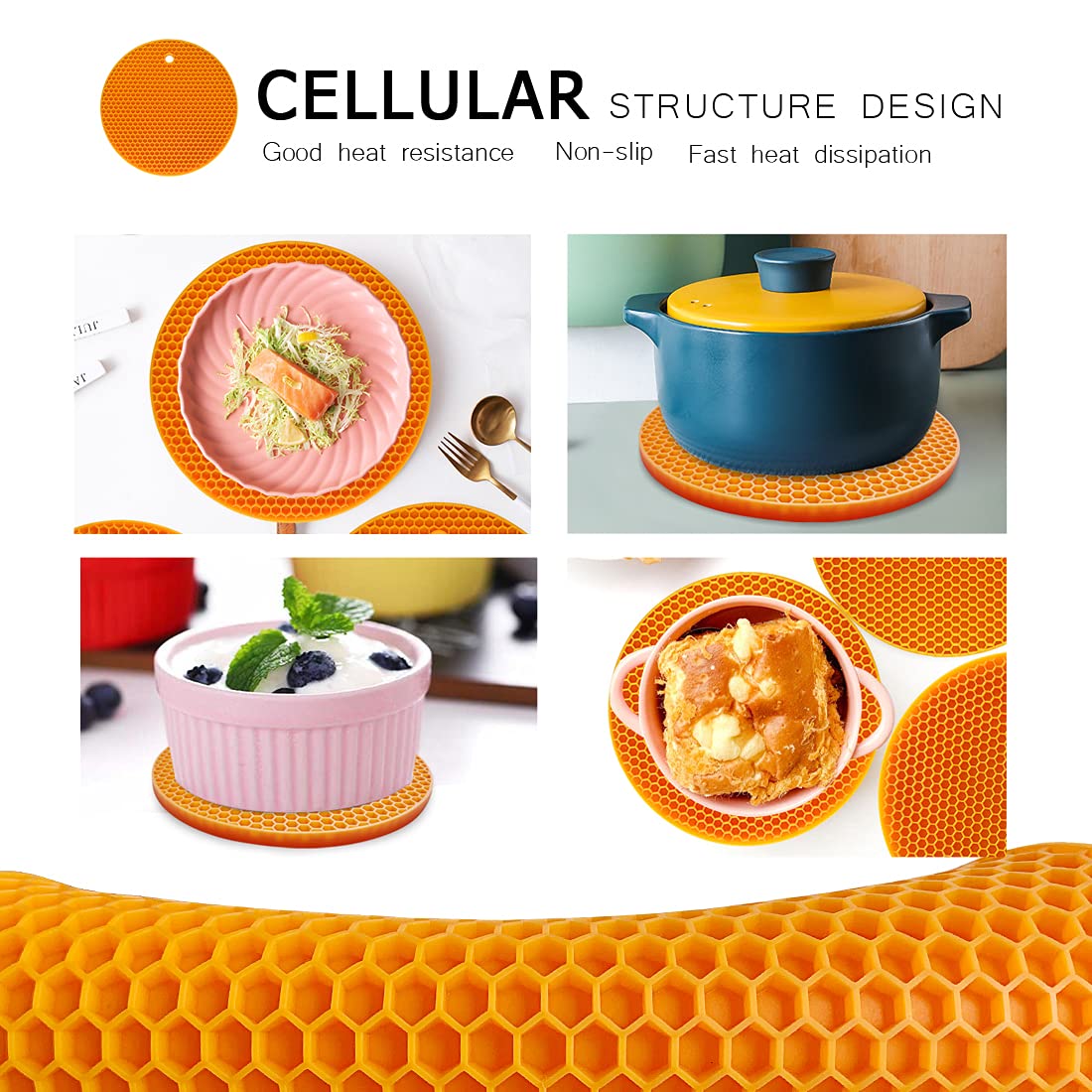 PTAPIPI Salvamanteles de Silicona para Ollas Calientes (Pack de 2, Ø18cm) – Protector de Encimera Resistente al Calor, Posavasos Cocina y Lavavajillas (Naranja)