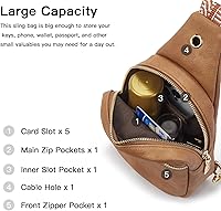 Vista 80 de Telena Riñonera pequeña para mujer, de cuero, cangureras, bolsa de pecho para mujer 3-camel marrón