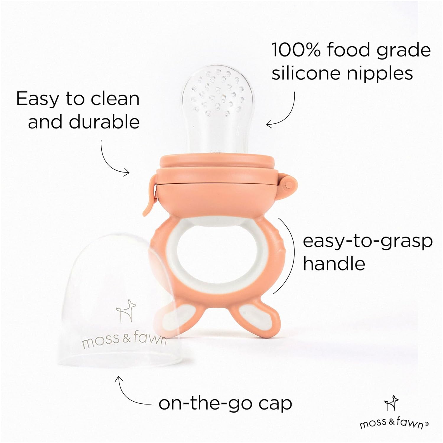 Moss and Fawn Little Explorer Kit - Silicone Frozen Breast Milk Popsicle Kit with Forage Feeder, Teething Popsicle Ice Cube Tray, & Gather & Roll Baby Feeding Bib - BPA, PVC, & Lead-Free - Bloom