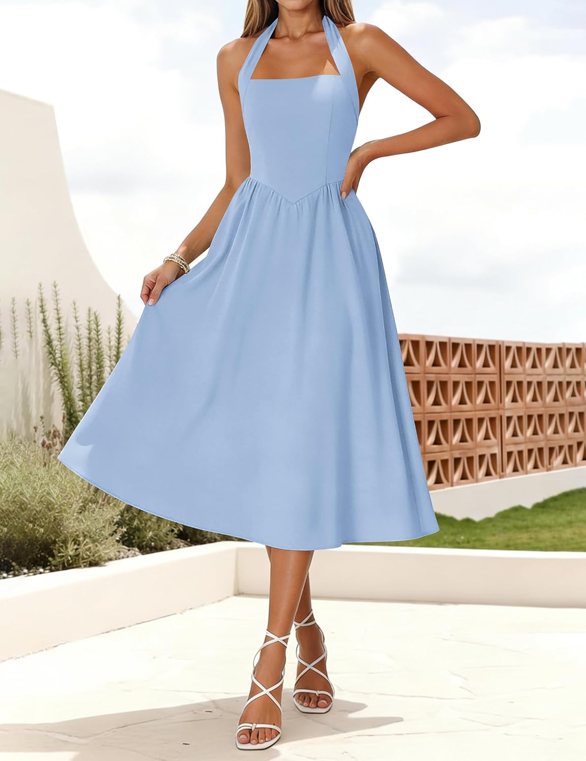 Naggoo Women's Summer Halter Midi Dress Sleeveless High Waist Swing Beach Long Dresses - Image 2