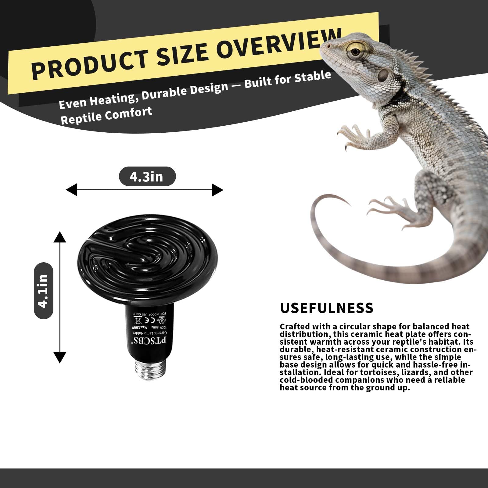 150W Reptile Heat Lamp(2 Packs)-Ceramic Heat Emitter for Reptiles Amphibian Pet Brooders Chicken Incubation, and Terrariums Turtle Lizard Bearded Dragon Snake Size E26 - image 6