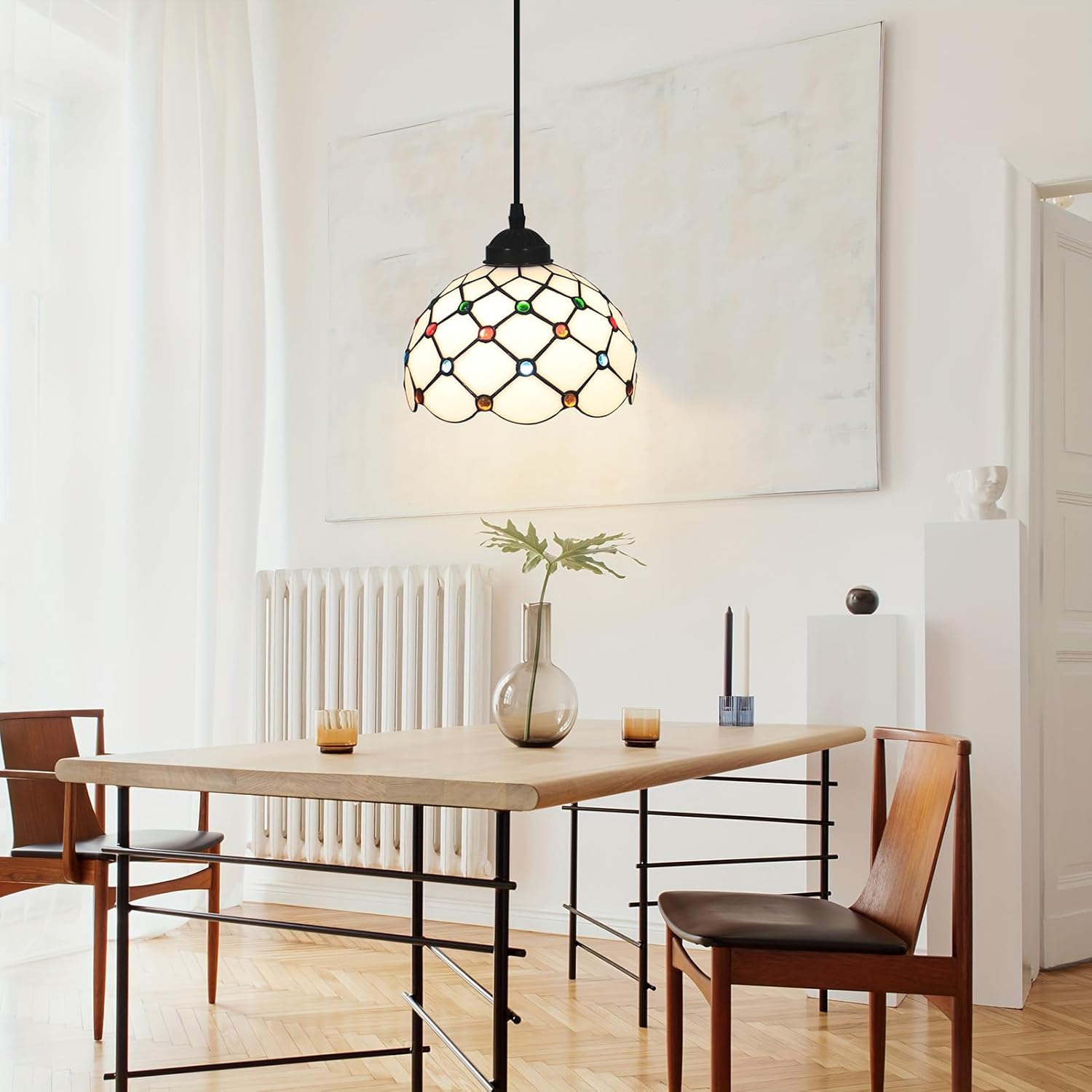 Hanging Lamp Tiffany Stained Glass Hanging Lights 8 Inch Pendant Lighting Fixtures for Kitchen Island Bar Hallway