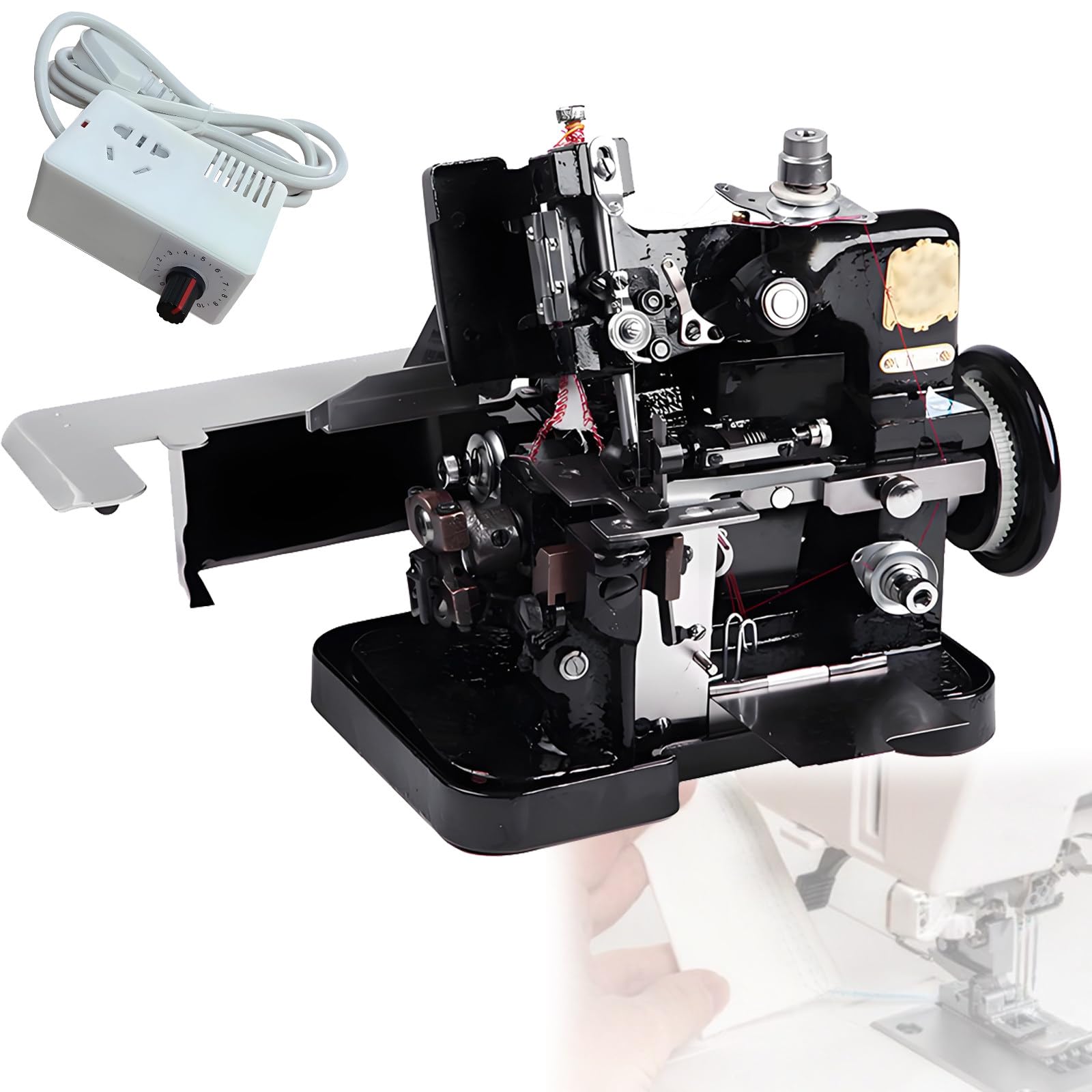 Remalladora y máquina overlock de 250 W con Estructura metálica. Máquina de Coser overlock eléctrica de 3 Hilos, Herramienta overlock Profesional para múltiples Materiales Black