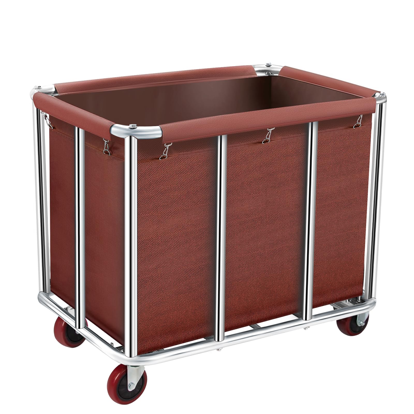 Commercial Laundry Cart on Wheels, 11.35 Bushels Large Roller with Removable Waterproof Canvas Lined Basket, Heavy Duty Stainless Steel for Hotels and Hospitals